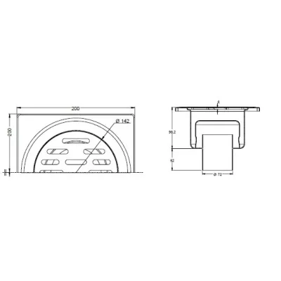 Трап із нержавіючої сталі 20*20см, вертикальний, D100