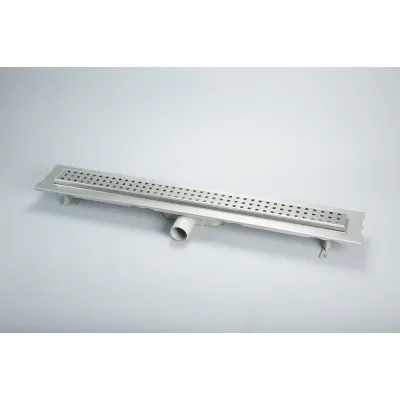 Трап з нержавіючої сталі, решітка "Квадрат" 80 см, Душовий канал із горизонтальним фланцем, Сифон 360