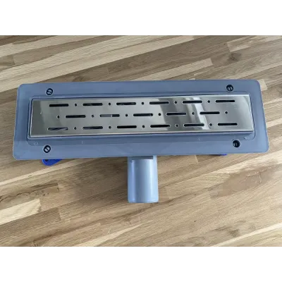 Зливний трап для душу з горизонтальним виходом, решітка "ДОЩ" 33 см, Душовий канал із сухим затвором